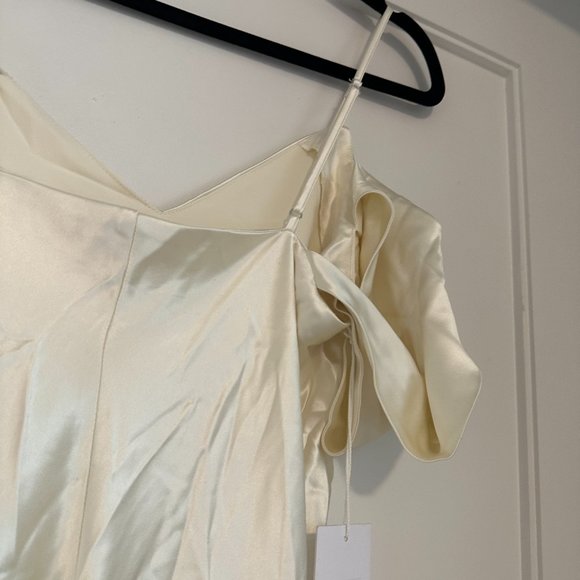 NWT Reformation Ronda Maxi Silk Dress Sz 8 Ivory One Shoulder Low Cowl Neck - Picture 10 of 10